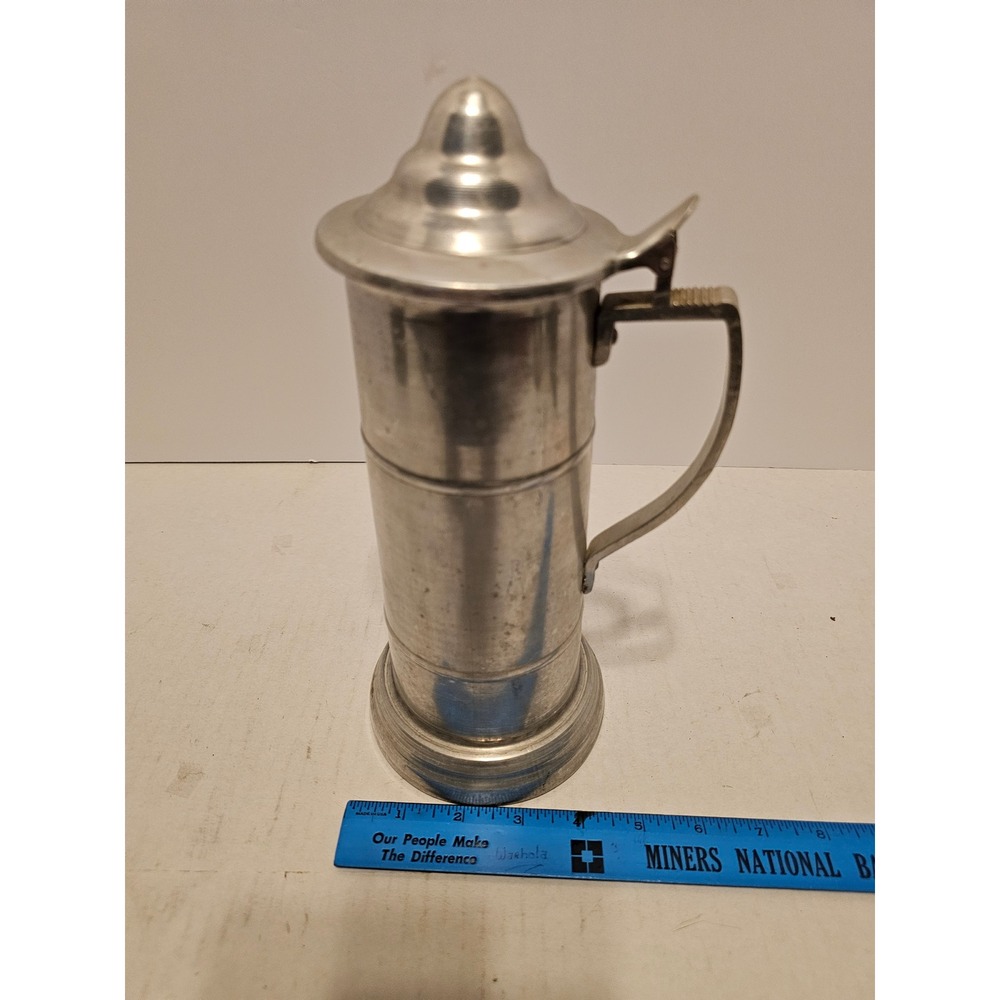 Vintage Aluminum Lidded Beer Stein Glass Bottom Tankard Taiwan 9.5 Inch